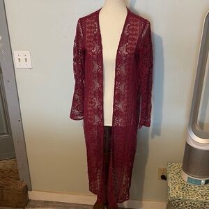 Elegant Lace Long Sleeve Robe - Burgundy